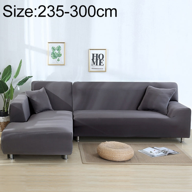 Universal sofa full cover set for four-seater, fitted gray slipcover with armrest pads