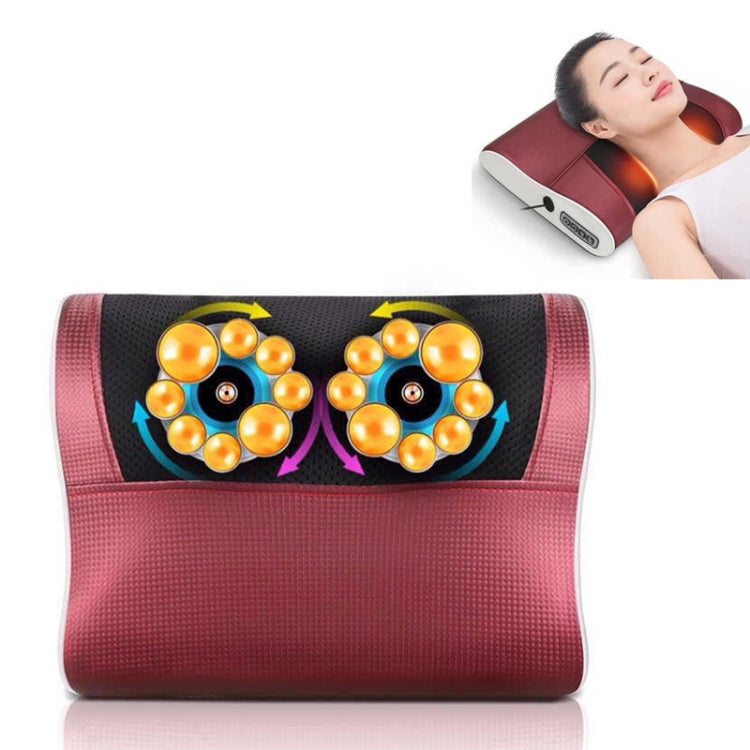 Electric massage pillow for neck and back, burgundy with black bubble-node rollers