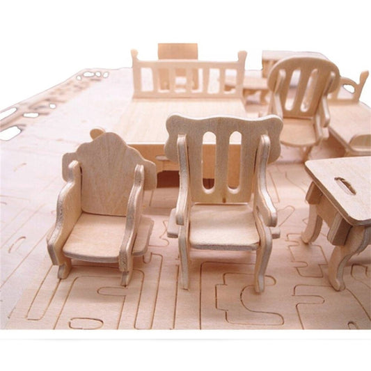 Miniature Doll Furniture 3D Wooden Puzzle DIY Architectural Model Children's Toys Gifts, 3D Wooden Puzzle