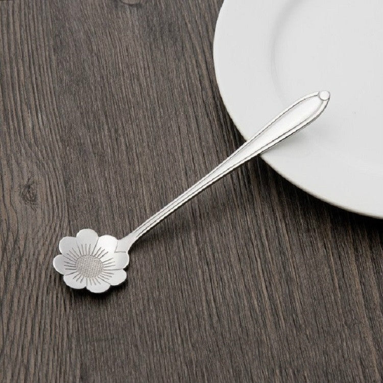 Stainless steel flower coffee stirring spoon with daisy-like blossom spoon end