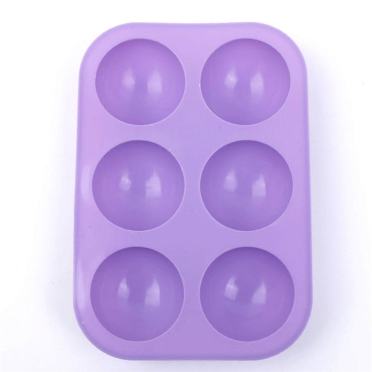 Top view of purple silicone mold tray with 6 semi-circular cavities