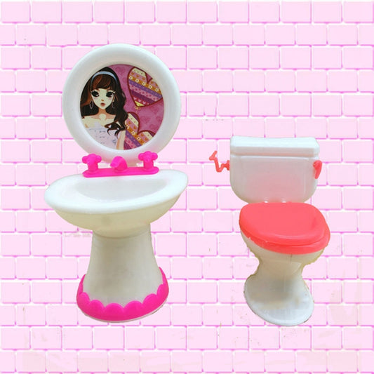 3 PCS Doll House Plastic Accessories Set Wash Basin Toilet, Washroom Set