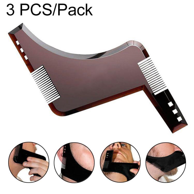 Brown double-sided beard comb molding template tool, 3-piece pack