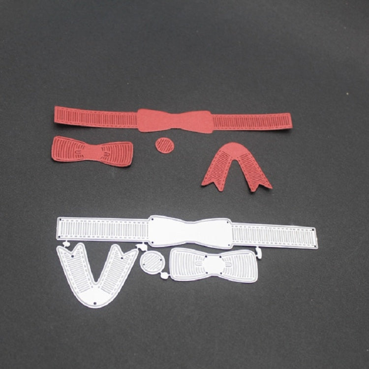Bowknot-shaped cutting mold set with red and white ribbon strips and bows