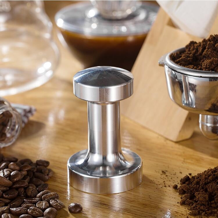 Coffee tamper with stainless steel handle and stainless round tamping base