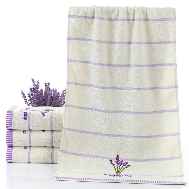 Pure Cotton Thicken Stripe Face Towels Lavender Pattern Absorbent Face Towels