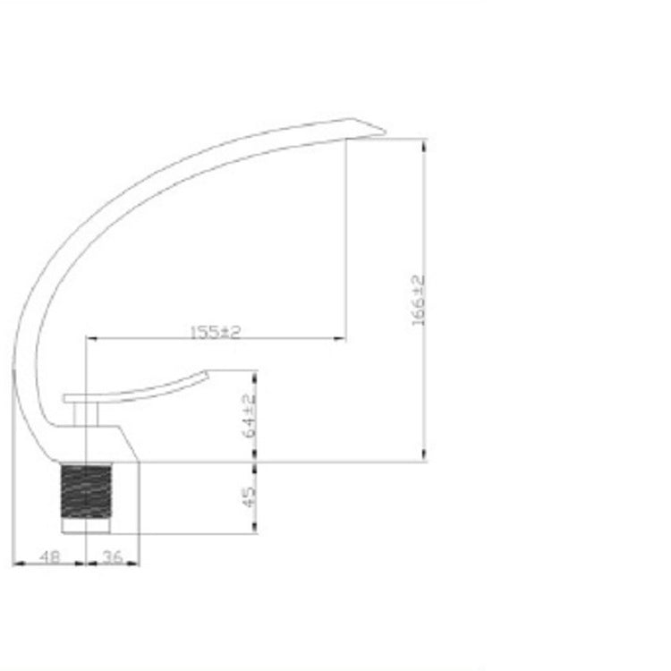 Faucet dimension diagram with arched spout height and deck mounting measurements
