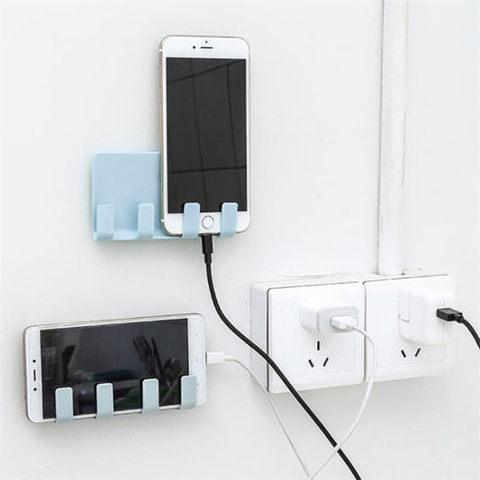 Practical Wall Sticking Phone Charging Holder Socket Strong Sticky Adhesive Sopport Rack Shelf With Hooks