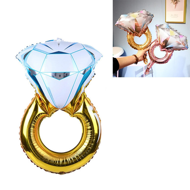 Gold ring foil balloon with large blue diamond top