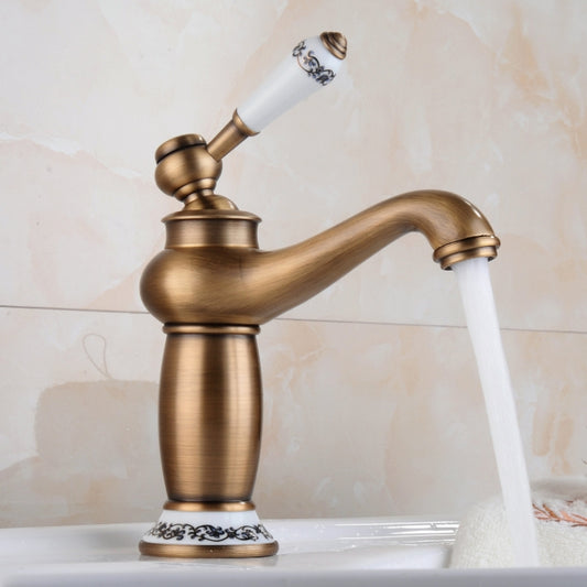 Copper Antique Hot Cold Double Blue White Porcelain Faucet, Black Gold, Black, Antique, Platinum