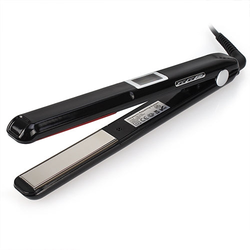 Black ultrasonic infrared hair straightener iron with LCD window and heating plates