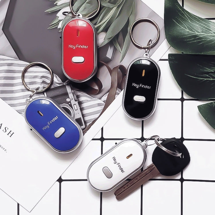 Assorted Key Finder LED fobs with keyrings in red, black, blue, and white