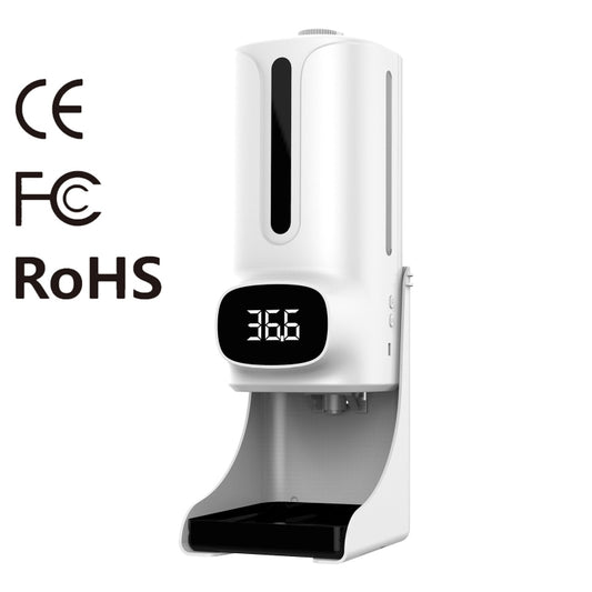 K9 Pro Plus Handsfree Non-contact Body Thermometer + 1000ml Automatic Non-contact Liquid Soap Dispenser with Base Mount, 15 Languages Voice Broadcast, K9 Pro Plus