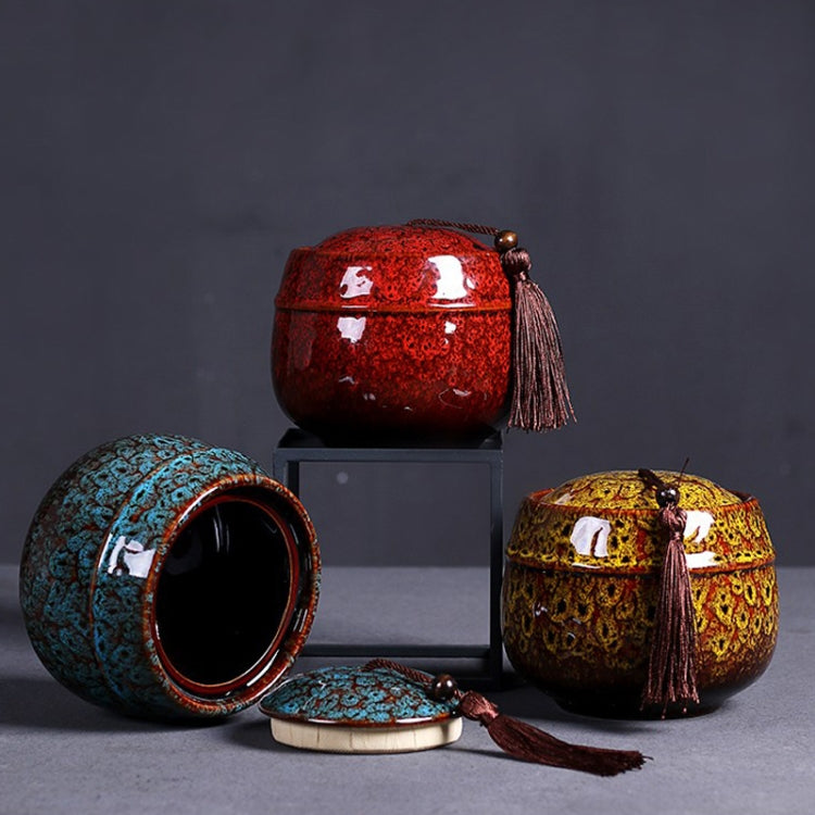 Kiln Transmutation Ceramic Mini Tea Pot Storage Moisture-proof Can Sealed Tea Tank