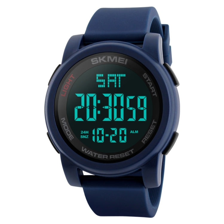 SKMEI digital sports wrist watch, blue strap, teal LED time display