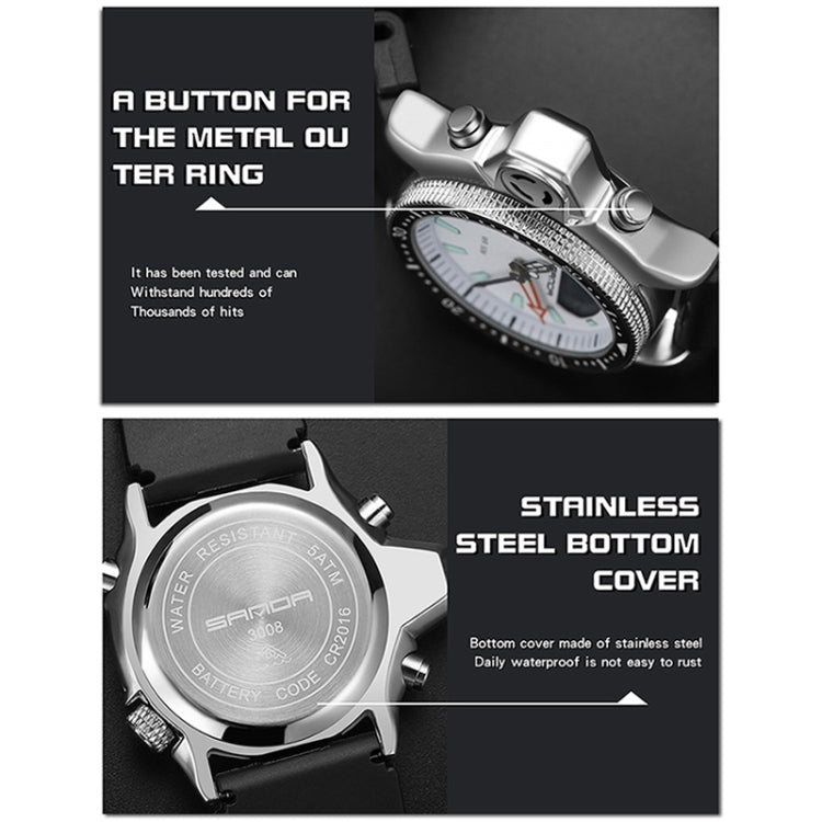 Multifunction sports wrist watch with stainless steel back cover and black strap