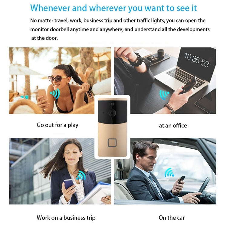 Black smart WiFi doorbell intercom icon with live monitoring on a smartphone