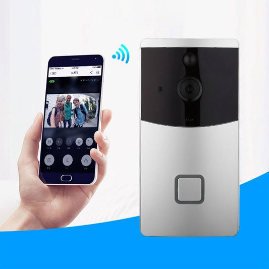 White and black smart doorbell camera with intercom and square button