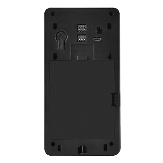 Back panel of smart video doorbell with mounting holes, ports, and label area