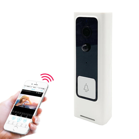 White WiFi video doorbell with camera lens and doorbell button