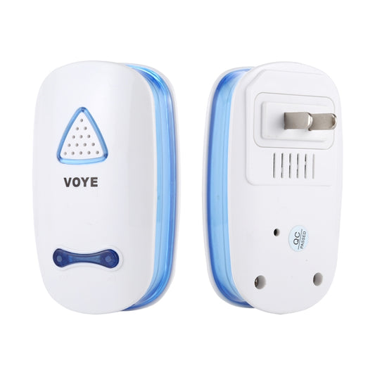 Wireless doorbell receiver front and back, white with blue side light strip
