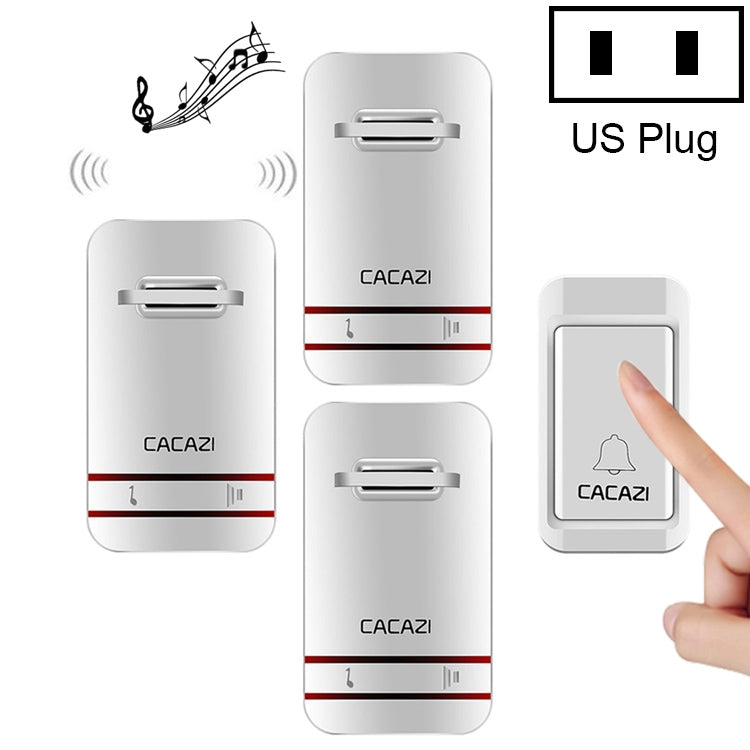 CACAZI self-powered wireless doorbell kit with US plug, two receivers and button