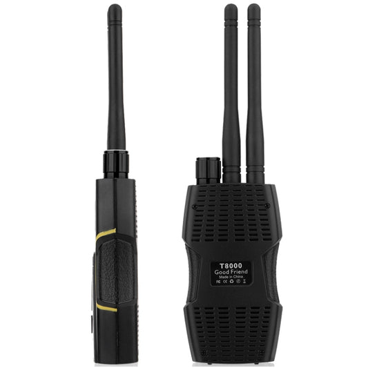 T-8000 RF signal detector with textured grip and dual antennas, rear speaker grille