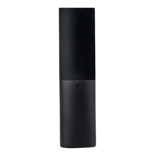 Black infrared remote control, back view with smooth surface and center seam