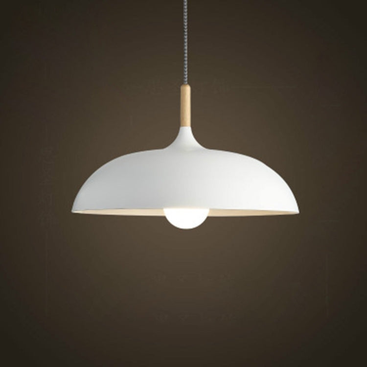 White semi-circular pendant lamp with one dome shade and hanging cord
