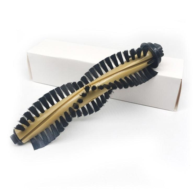 Main vacuum brush roller with speckled yellow core, black bristles, and end caps