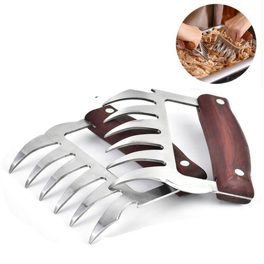 2 PCS Bear Claw Shaped stainless steel Barbecue Fork Chicken Shredded Wooden Handle Anti-skid Creative Kitchen Fork Claw Meat Claw Splitter with, Meat Claw Splitter(Redwood), Meat Claw Splitter(Wood color)