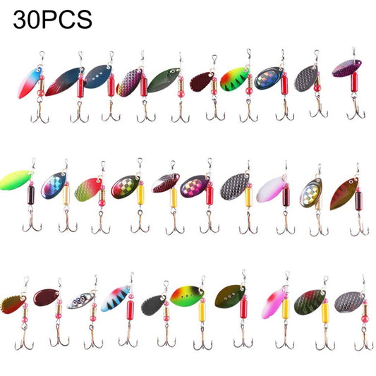 Assorted metal sequin fishing lures with treble hooks, multicolor set (30 pcs)