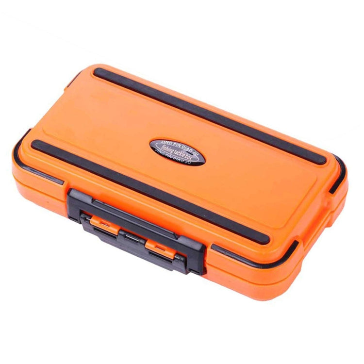Orange waterproof fishing tackle box with dark stripe and sealed hinged lid