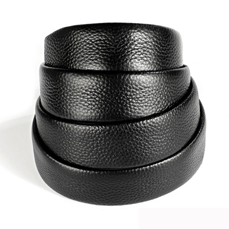 Black cow leather belt strap with pebbled texture, rolled coil view