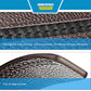 Close-up of brown leather belt edge with herringbone-style stitching and cross texture