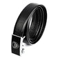 Black leather belt with silver buckle and textured strap loop