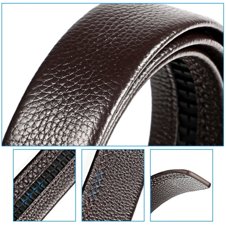 Men's brown cow leather belt close-up, pebbled texture and stitched edge