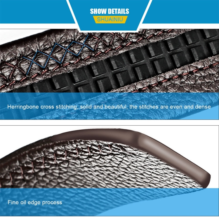 Men's brown leather belt with herringbone cross stitching and reinforced edge
