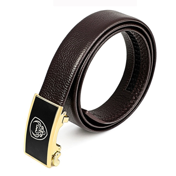 Men's brown cow leather belt with gold buckle, textured strap and keeper