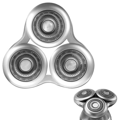 Philips razor blade head with three circular shaving foils, silver metal housing