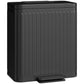 Black ribbed step-on trash can with lid and front pedal