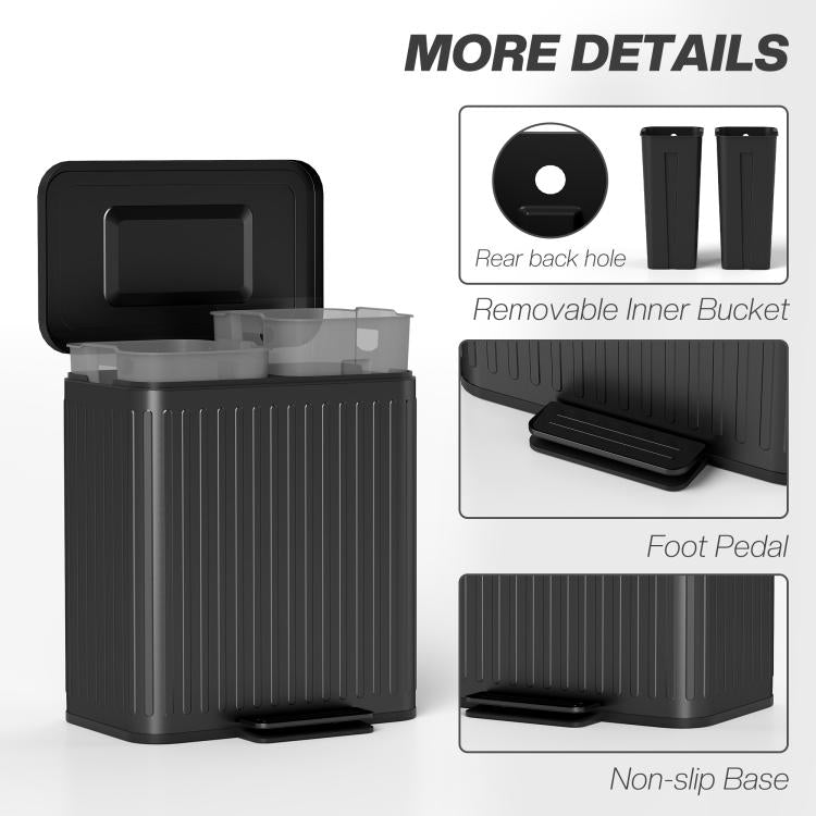 Black step-on trash can with open lid and removable inner bucket inside