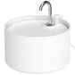 White ceramic pet water fountain top view with chrome faucet and shallow basin