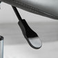 Rolling saddle stool with gray PU seat underside and black height-adjust lever
