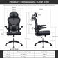 Ergonomic office chair size diagram with front and side measurements