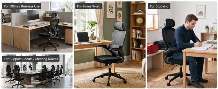 Ergonomic mesh office chair with adjustable height, headrest, and rocking motion