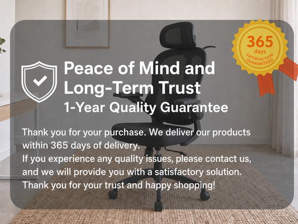 Black office chair with headrest and armrests, shown partially behind text banner