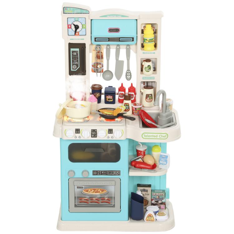Kids play kitchen toy set with stove, oven, sink, and pretend food accessories