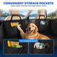 Black dog car seat cover with integrated storage pockets on the back panels