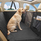 Black dog back seat extender cover with zip side pocket and hanging straps